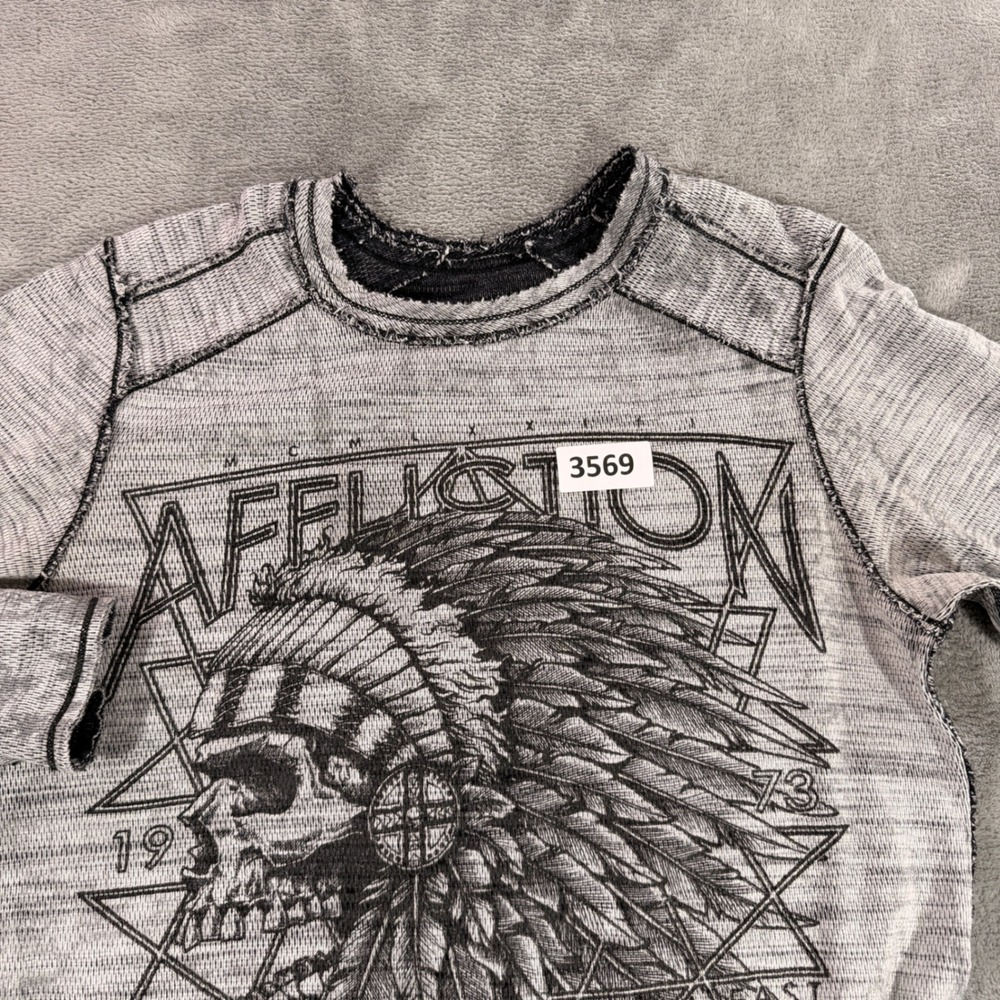 Affliction Thermal Shirt Mens Large Gray Reversible American Customs Skull Eagle